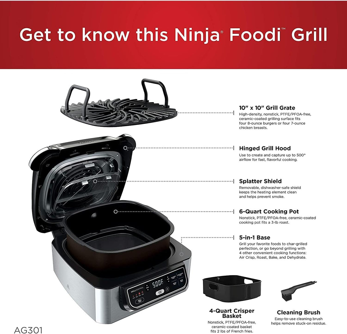 Ninja Grill AG301 5 en 1 con Air Fry y más