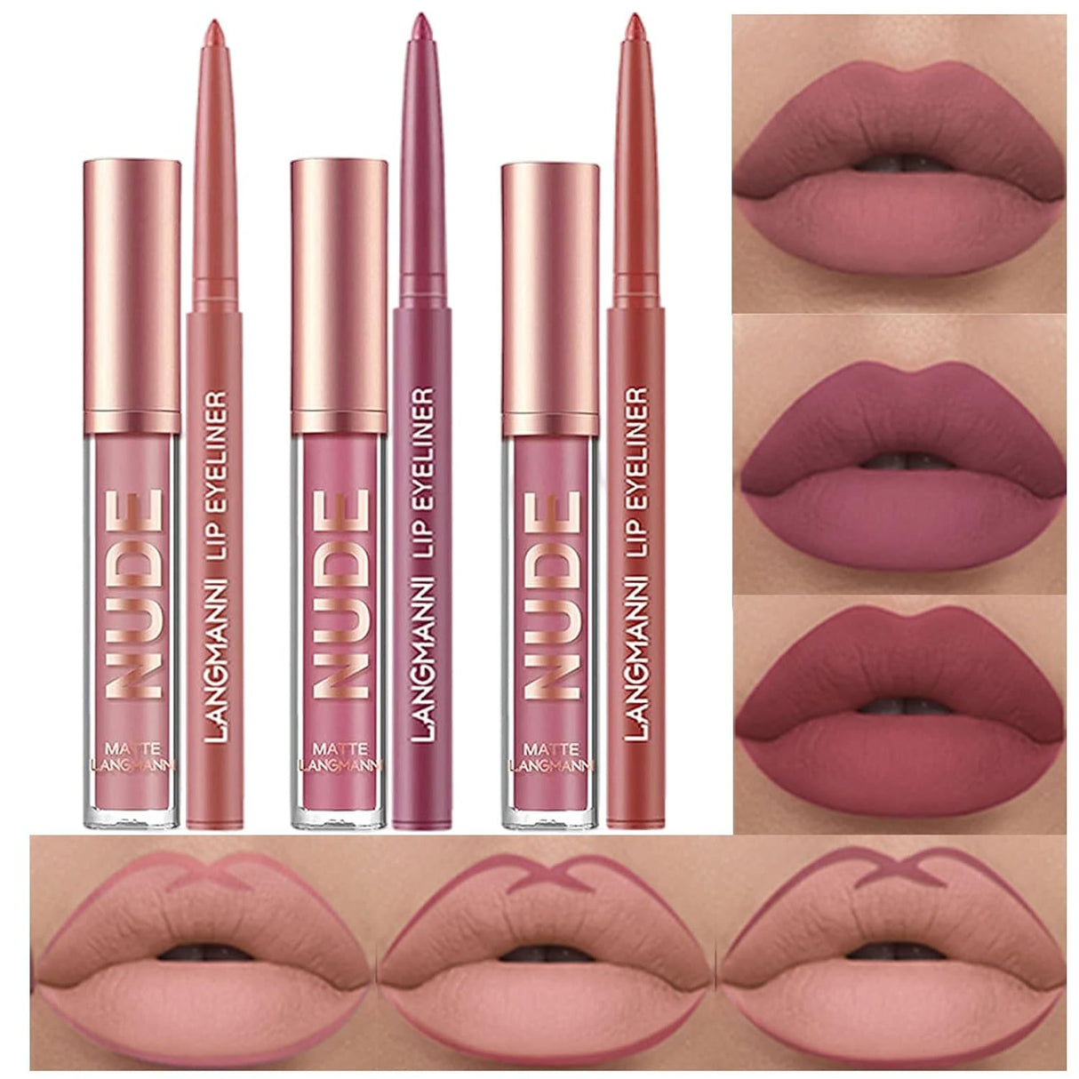 Set de Lápiz Labial Líquido Mate, Impermeable y Duradero