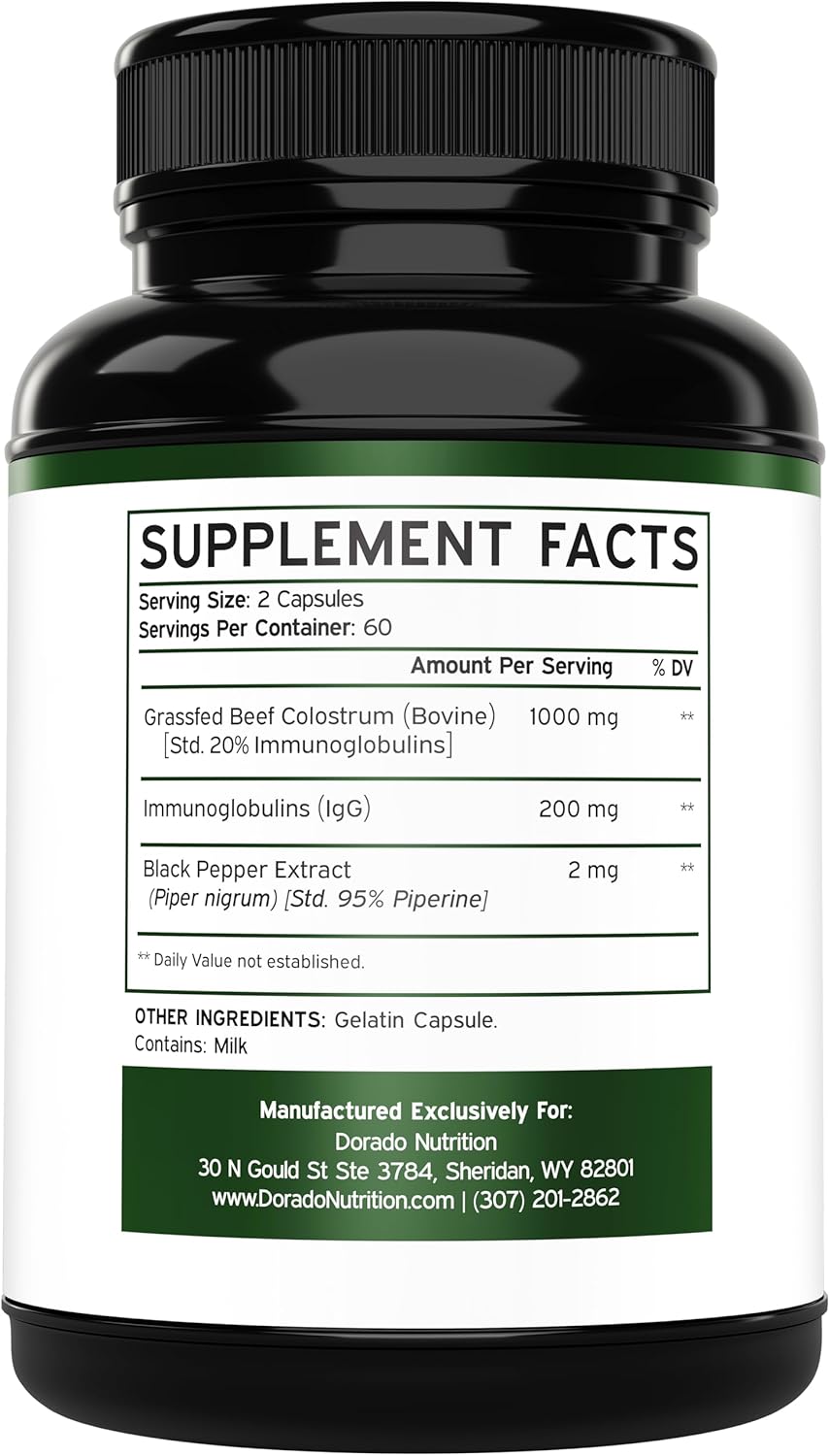 Suplemento de Calostro 1000mg - Vegano, Gluten Free, USA