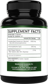 Suplemento de Calostro 1000mg - Vegano, Gluten Free, USA