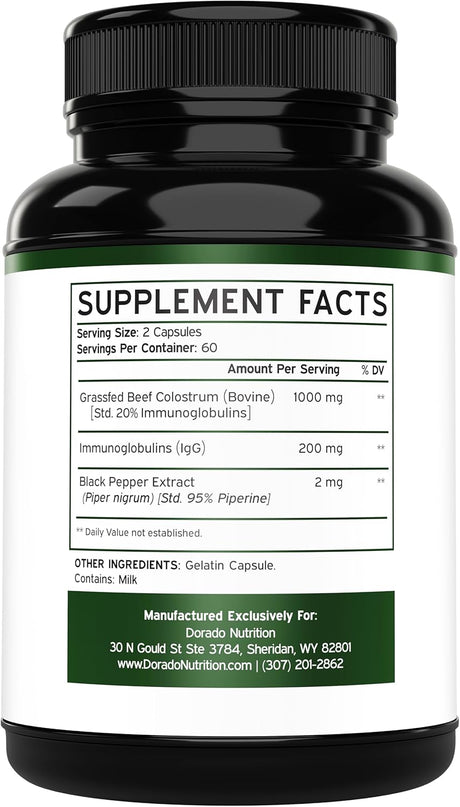 Suplemento de Calostro 1000mg - Vegano, Gluten Free, USA