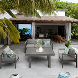 Solaste Juego de muebles de aluminio para patio, 4 piezas, moderno juego de conversación al aire libre, sofá con cojín mejorado y mesa de comedor, color blanco