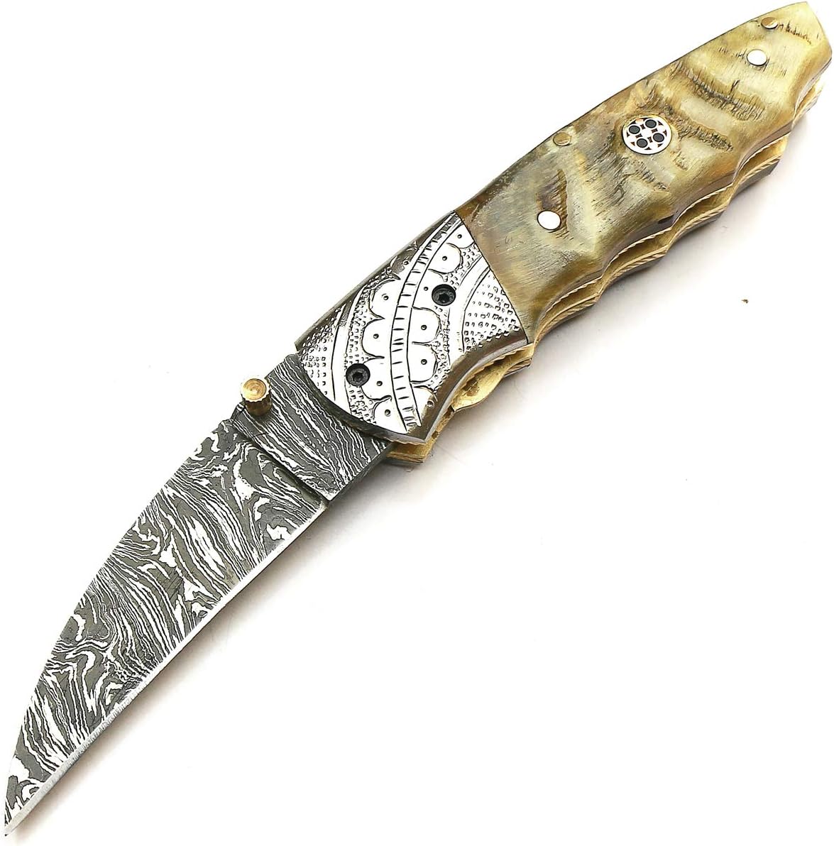 Cuchillo de acero de damasco forjado hecho a mano con funda
