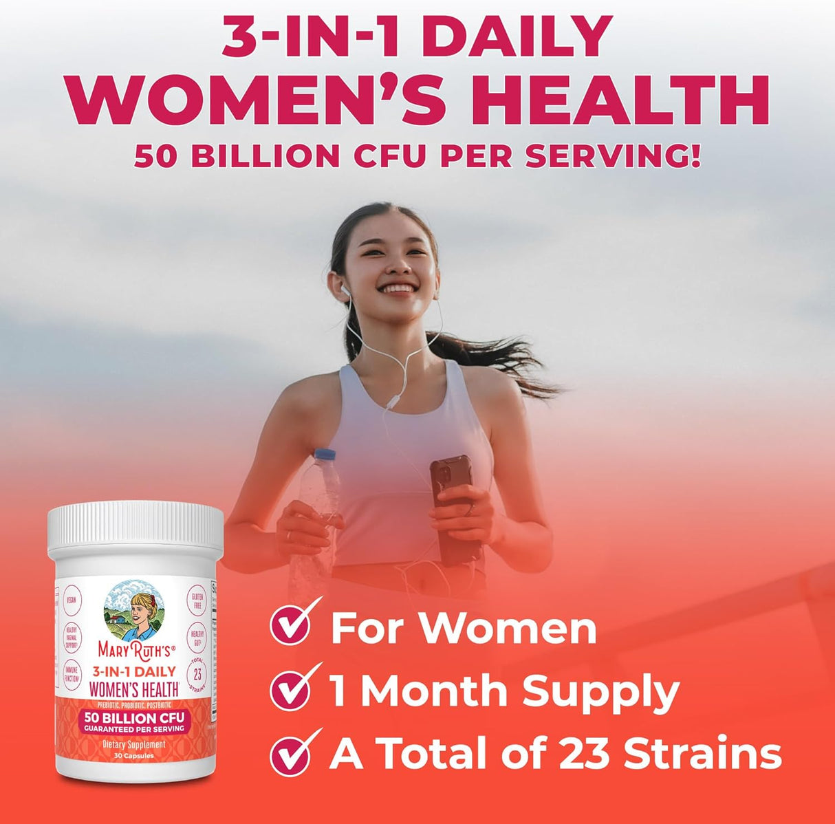 Probióticos de salud diaria 3 en 1 para mujeres MaryRuth's