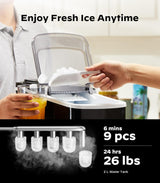 Máquina de Hielo Silonn, Compacta, Wi-Fi, 9 Cubos en 6 Min.