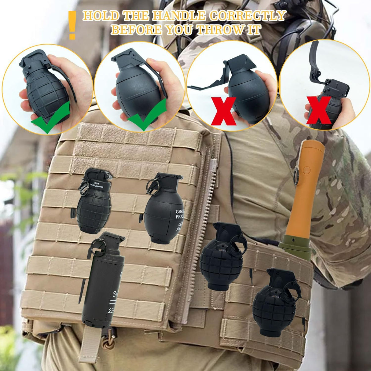 Granada de Juguete CS, Tactical, 20 Proyectiles de Espuma, Modelo CS-Grenade