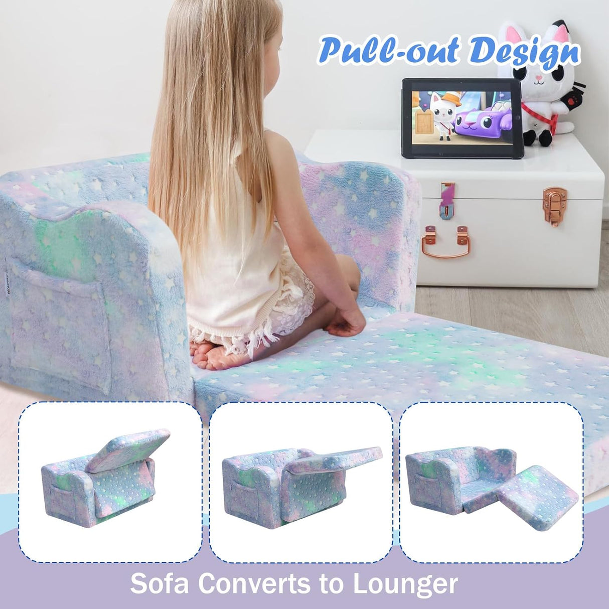 Silla de felpa suave que brilla en la oscuridad para bebés