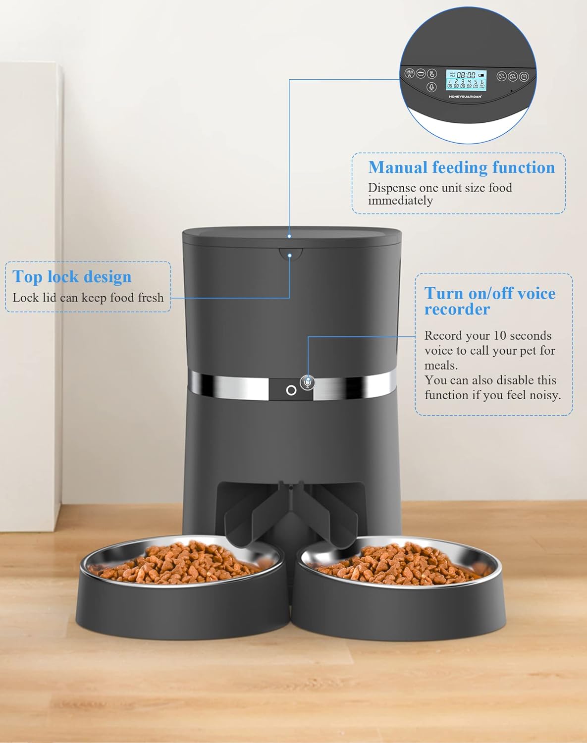 Comederos automático de alimentos para gatos grabadora voz