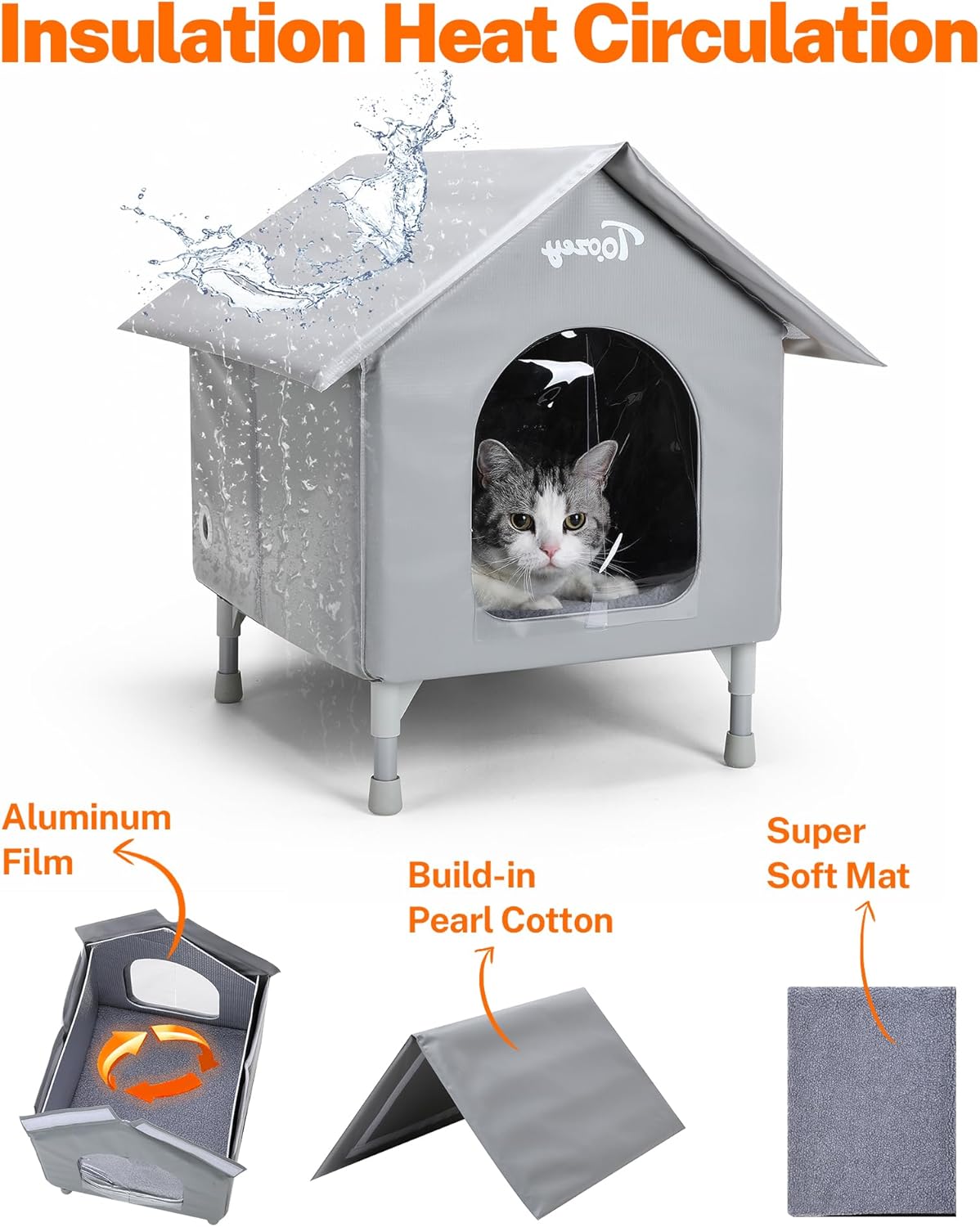 Casa Calentada para Gatos, Indestructible, Aislada, 10FT Cord