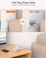 Tira de alimentación USB C de viaje, cable de extensión ultra plano, regleta de alimentación de enchufe plano, 3 salidas con 3 puertos USB (2 USB C), cable de extensión envuelto de 3.2 pies para