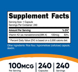 Nutricost Vitamina K2 (MK4) 240 Cápsulas, Sin Gluten, No GMO