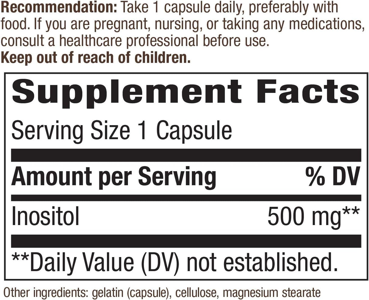 Suplementos Inositol 500 mg por porción, 100 cápsulas