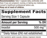 Suplementos Inositol 500 mg por porción, 100 cápsulas
