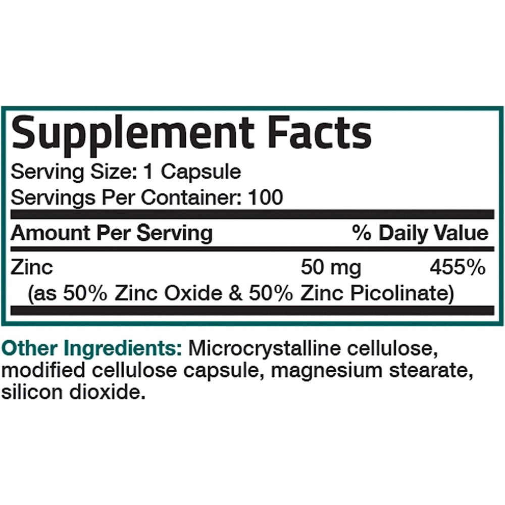 Suplementos Zinc 50mg Complejo Óxido de Zinc 50%  Picolinato