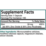 Suplementos Zinc 50mg Complejo Óxido de Zinc 50%  Picolinato