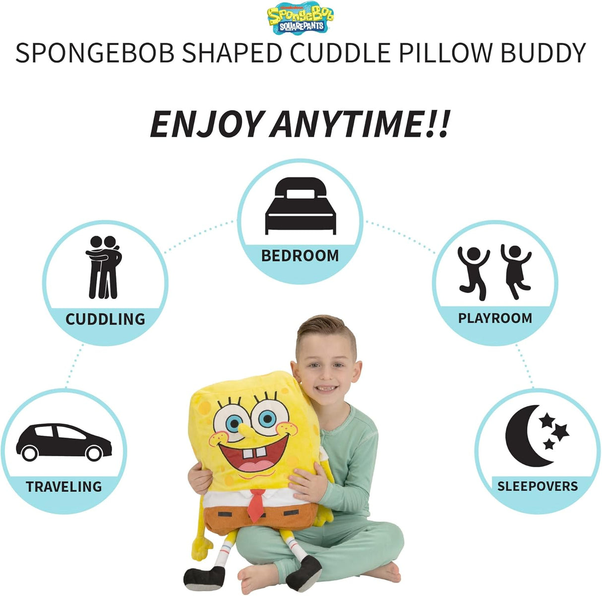 Spongebob Kids Bedding Plush Cuddle Pillow Buddy, One Size