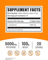 L-Glutamina en polvo BulkSupplements, 5000mg, 100g, sin sabor