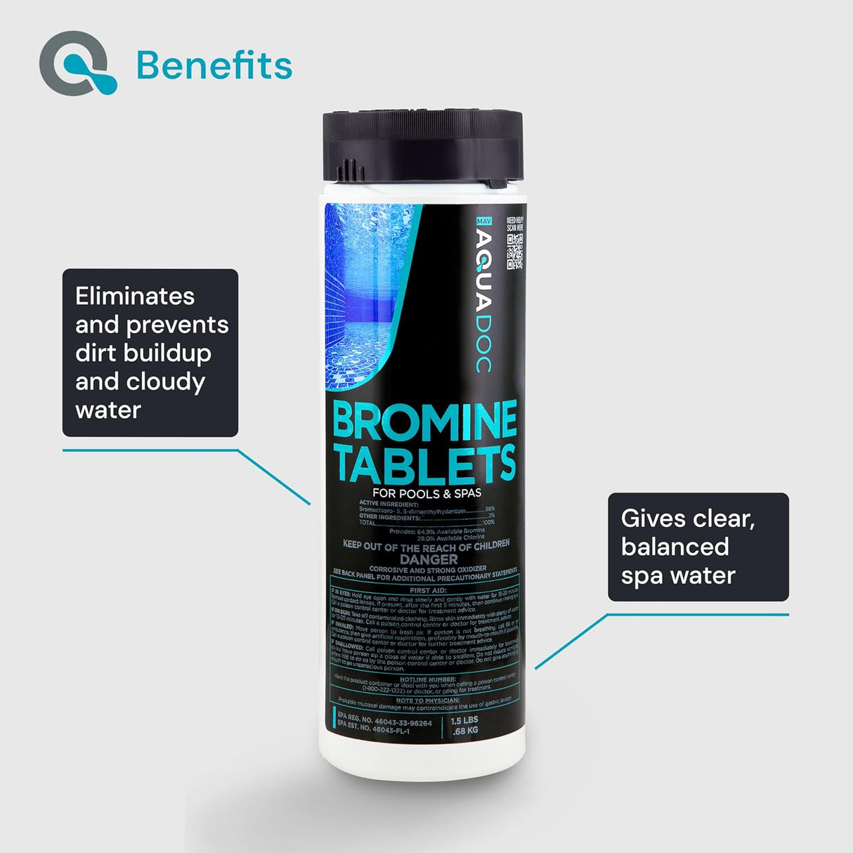 Tabletas de Bromuro AquaDoc 1.5lbs para Hot Tub y Spa