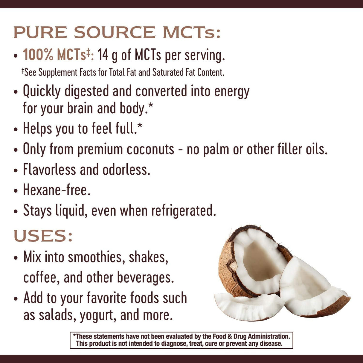 Suplemento Aceite MCT orgánico de coco  sin OMG sin gluten