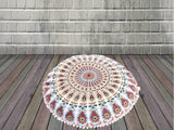 Funda bohemia para cojín, de 32 pulgadas, con diseño de mandala, para meditación, decorativa, otomana, grande, para exteriores, decoración del hogar, decoración de arte en el hogar, redonda, con pompones de algodón, cómoda