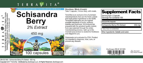 Suplemento Schisandra Berry 2% - 450 mg 100 Cáp Paquete de 3