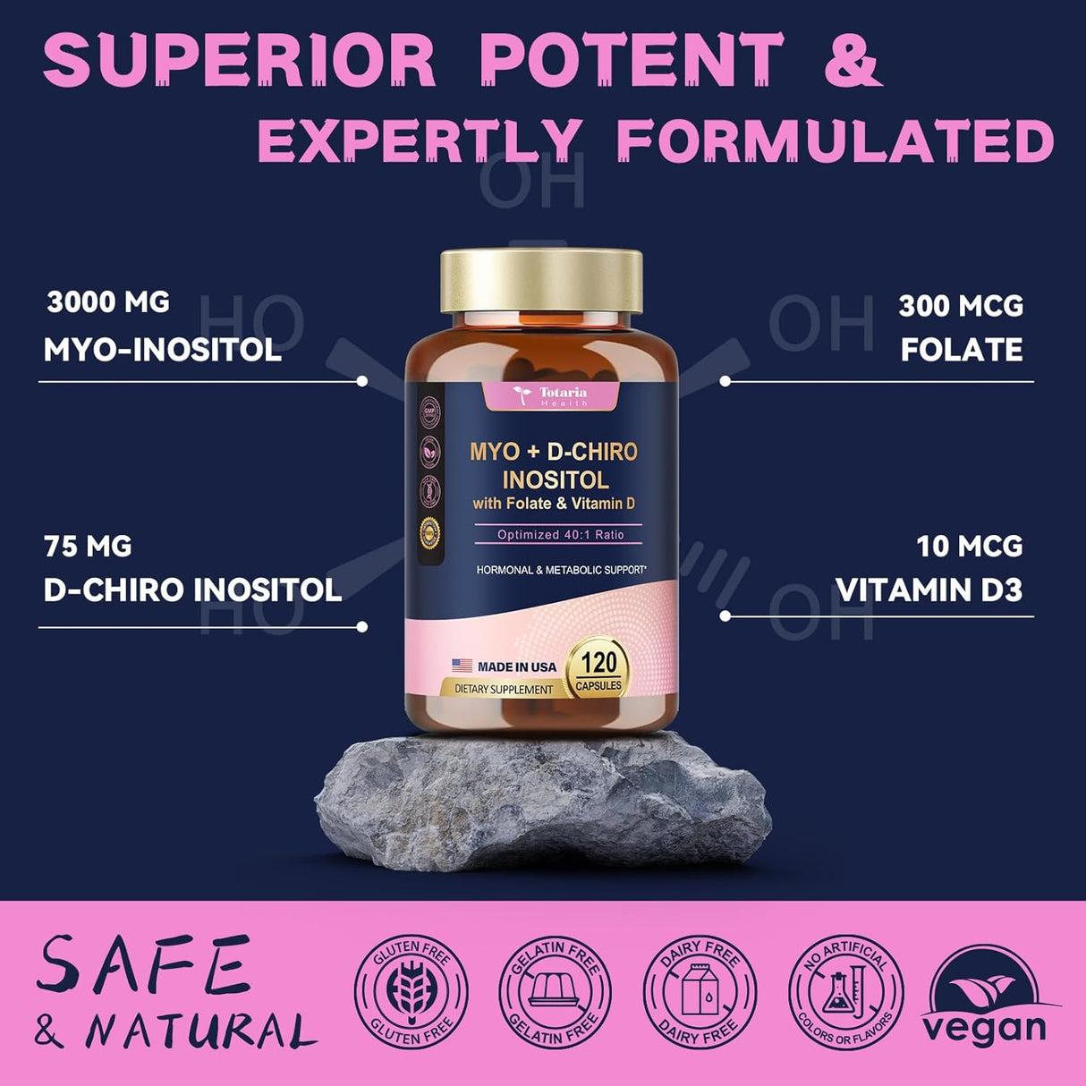 Suplemento de Inositol para Mujeres, 3000mg & 75mg, 120 Cápsulas