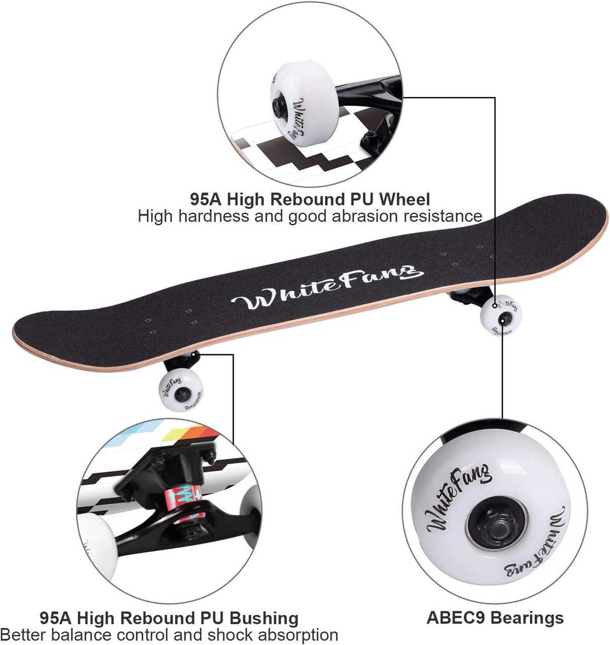 Patineta Completa para Principiantes 31 x 7.88, 7 Capas, Doble Kick