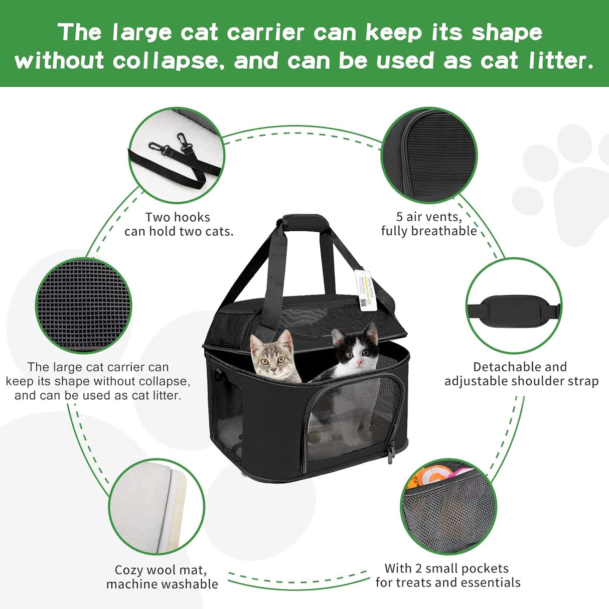 Transportín grande para 2 gatos, Oeko-TEX, aprobado TSA, modelo 20 lbs