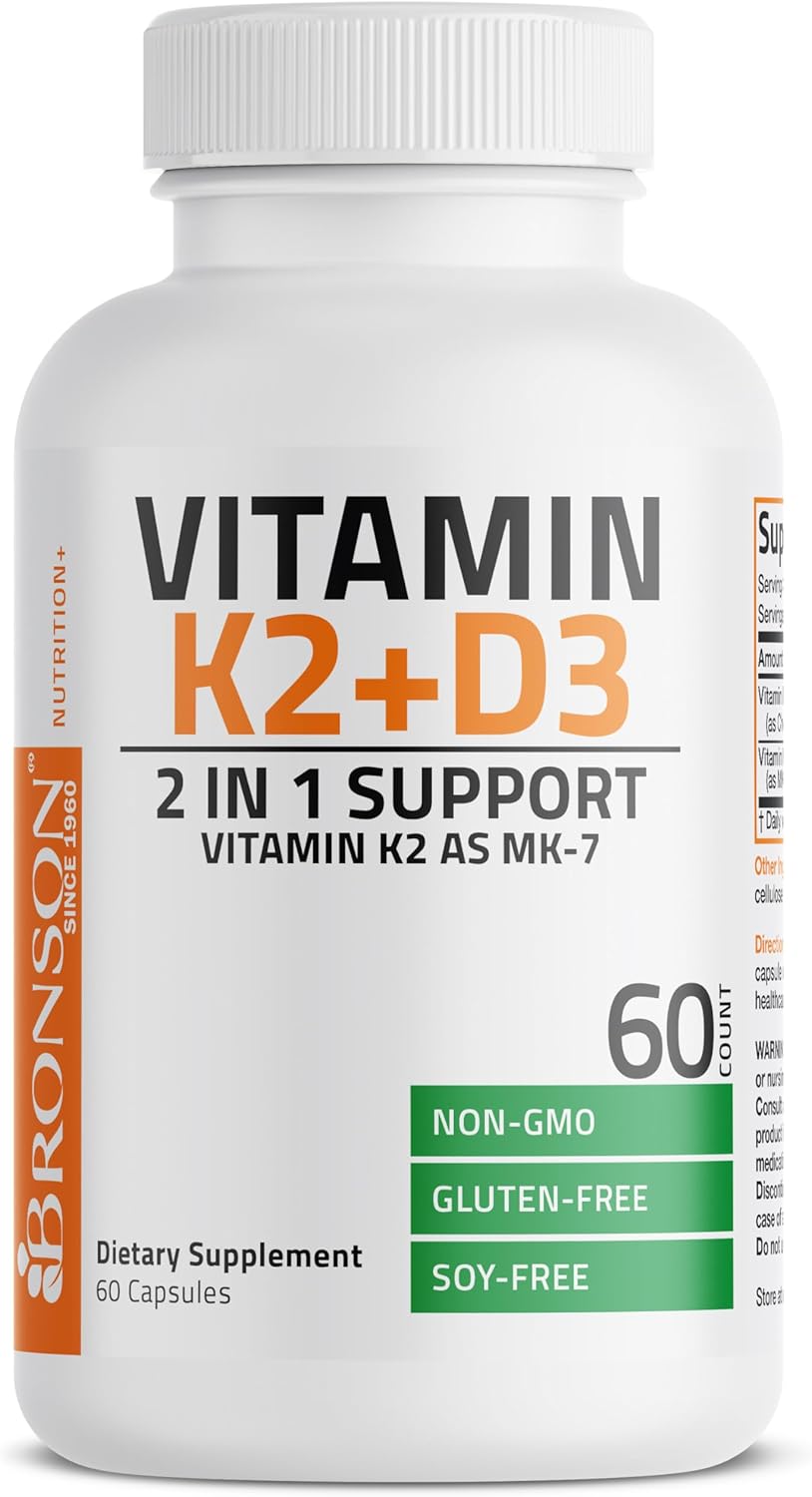 Suplemento Bronson K2 (MK7) con D3, 5000 IU, 60 Cápsulas