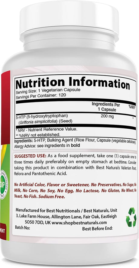 Suplemento 5-HTP 200 mg Best Naturals, 120 Cápsulas Veganas