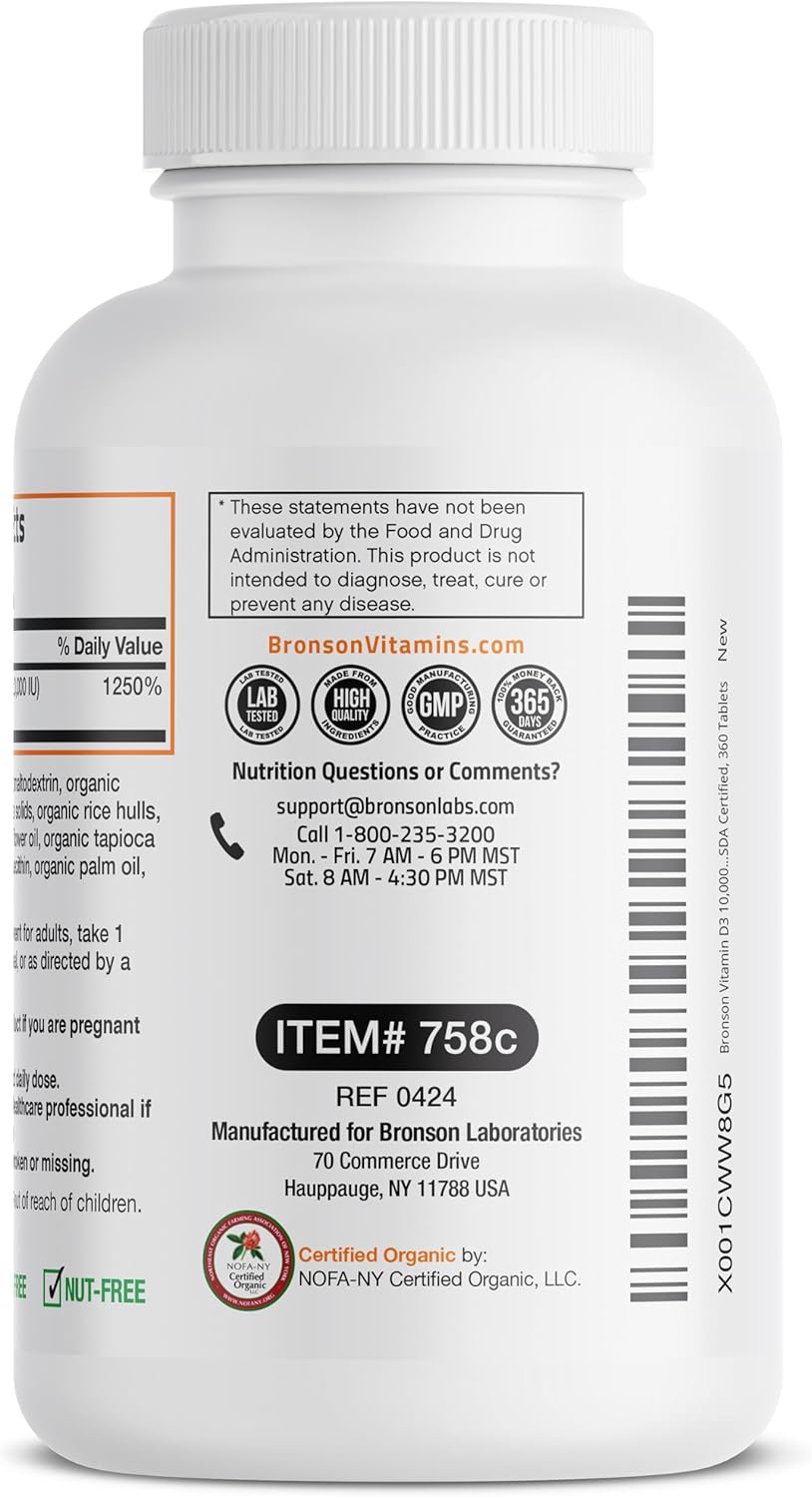 Bronson Vitamina D3 10,000 IU Orgánico 360 Comprimidos