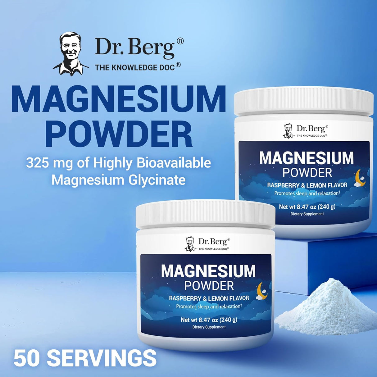 Berg Magnesio Glycinato en Polvo para Sueño, Relajación, 50 raciones