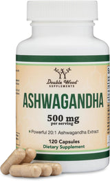 Cápsulas de Ashwagandha 500mg, Double Wood, 120 Controles