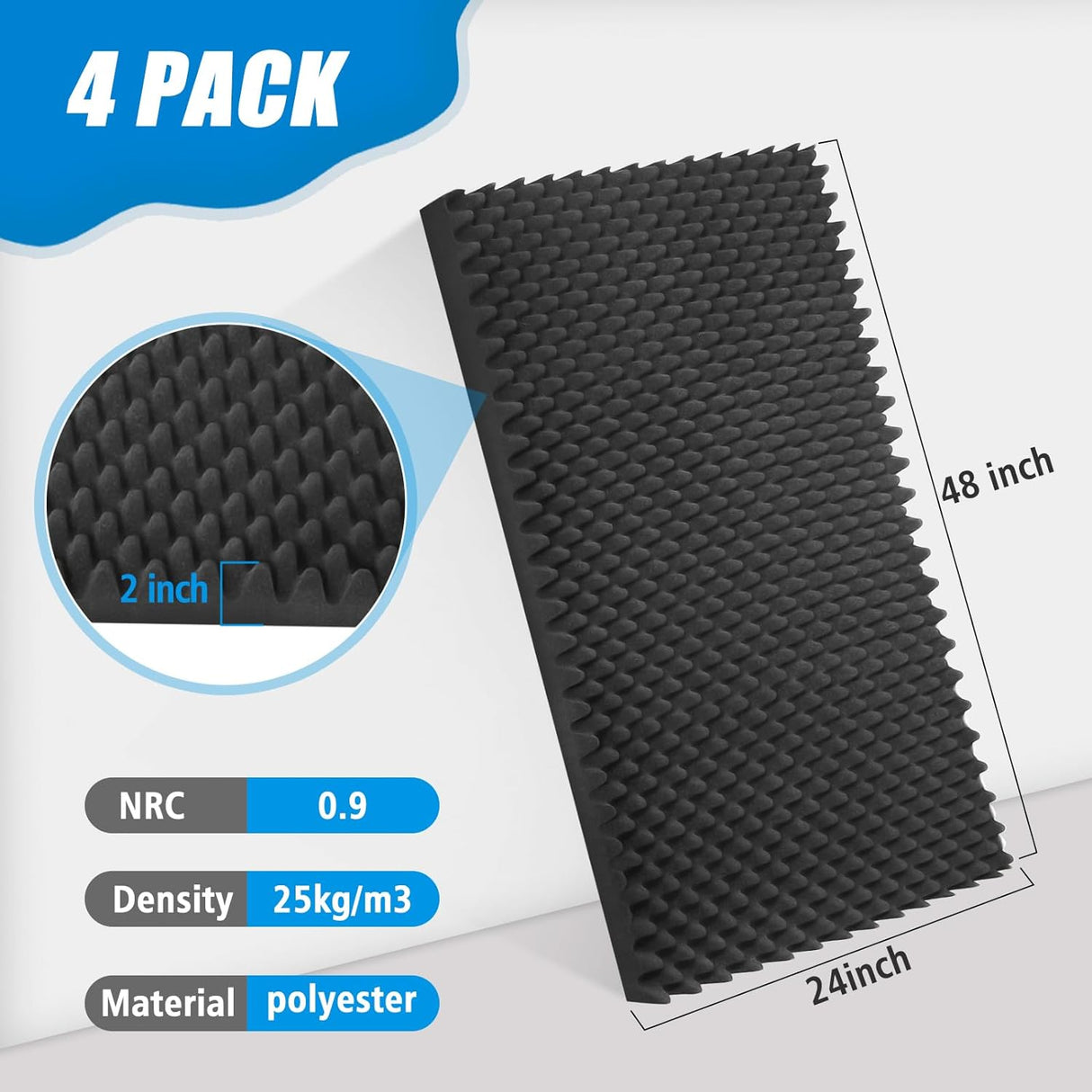Paneles Acústicos 48x24x2, Espuma Absorbente, 4 Pack