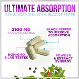 Suplementos de Ashwagandha - 2100 mg, Antioxidante, 60 cápsulas
