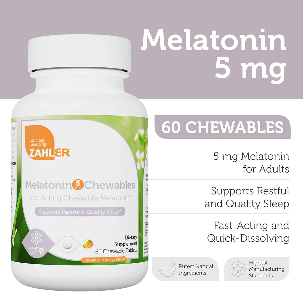 Suplemento Melatonina masticable 5 MG  apoyo para dormir 60u