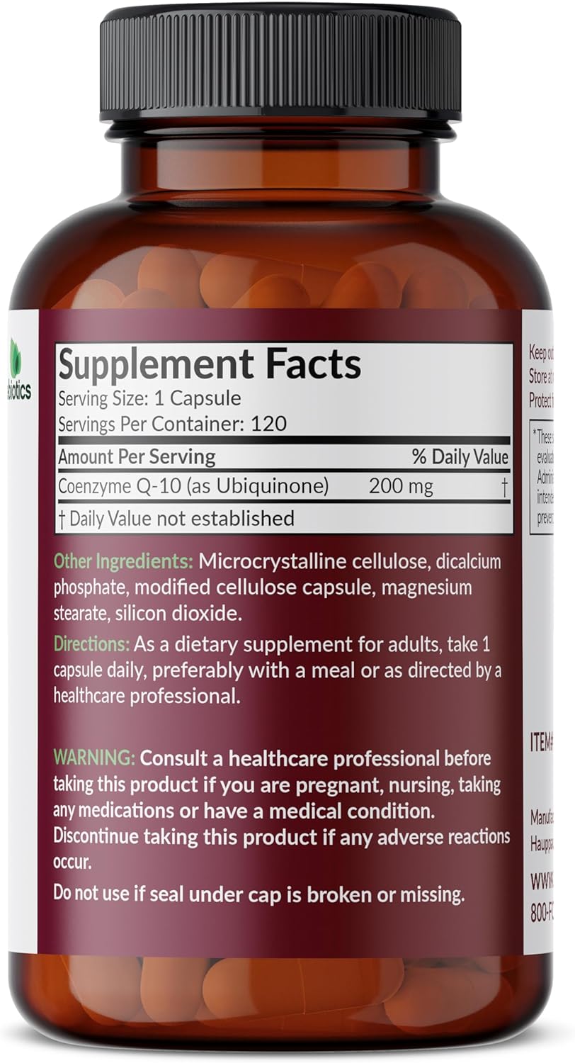 CoQ10 200 MG para Energía Celular, 120 Cápsulas Vegetarianas