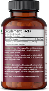 CoQ10 200 MG para Energía Celular, 120 Cápsulas Vegetarianas