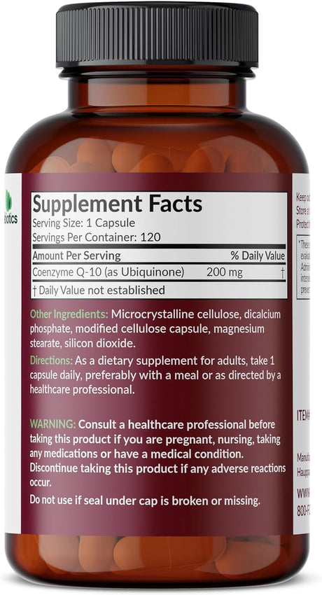 CoQ10 200 MG para Energía Celular, 120 Cápsulas Vegetarianas