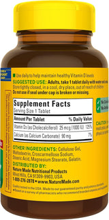 Suplemento de Vitamina D3 1000 IU Nature Made, 300 Tablets