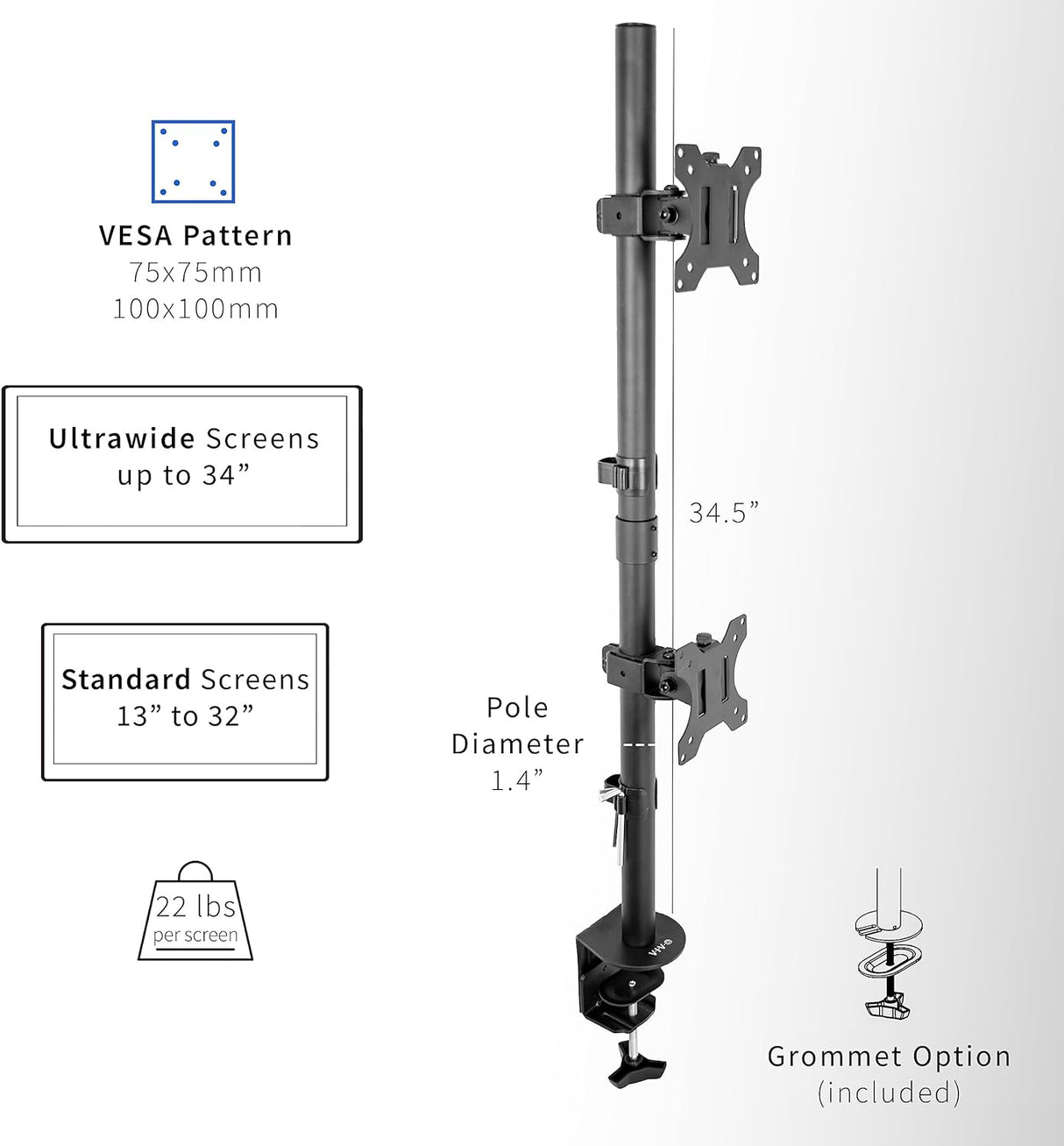 Soporte de Monitor Doble VIVO, Ajustable, STAND-V002T