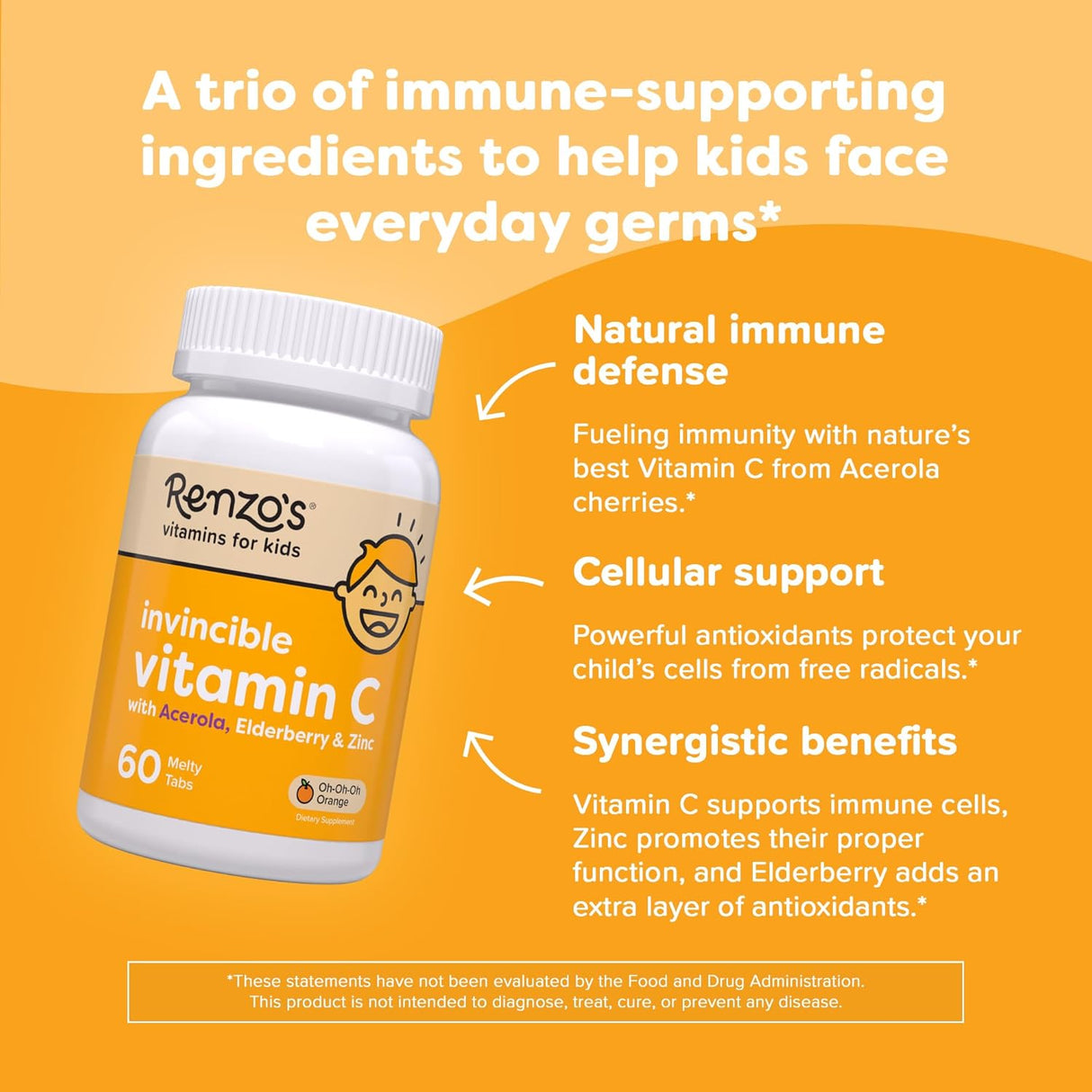 Vitamin C para niños Renzo, con Elderberry y Zinc, 60 pastillas