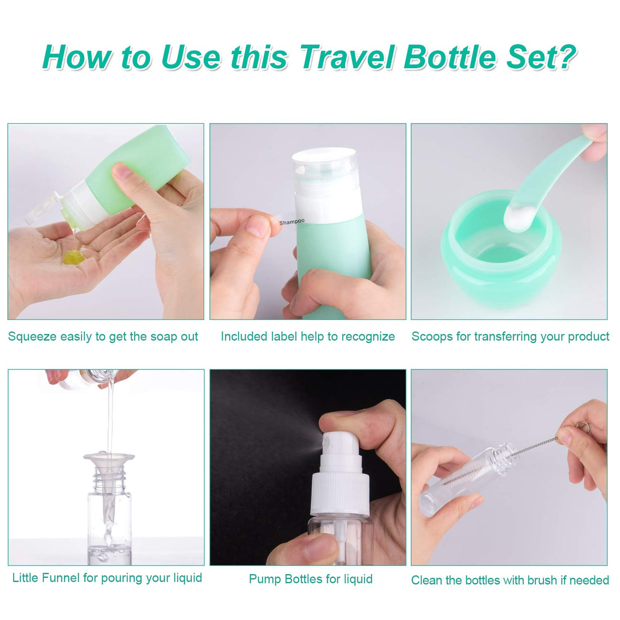 Paquete de 16 botellas de viaje para artículos de tocador