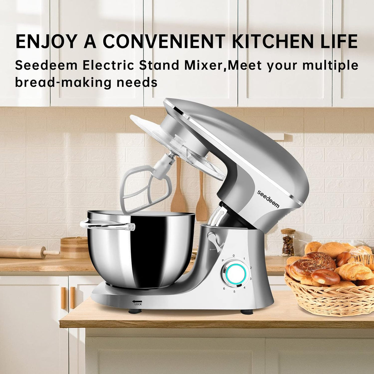 Batidora de Pie Seedeem 6Qt, 660W, 6 Velocidades, Modelo SM-660