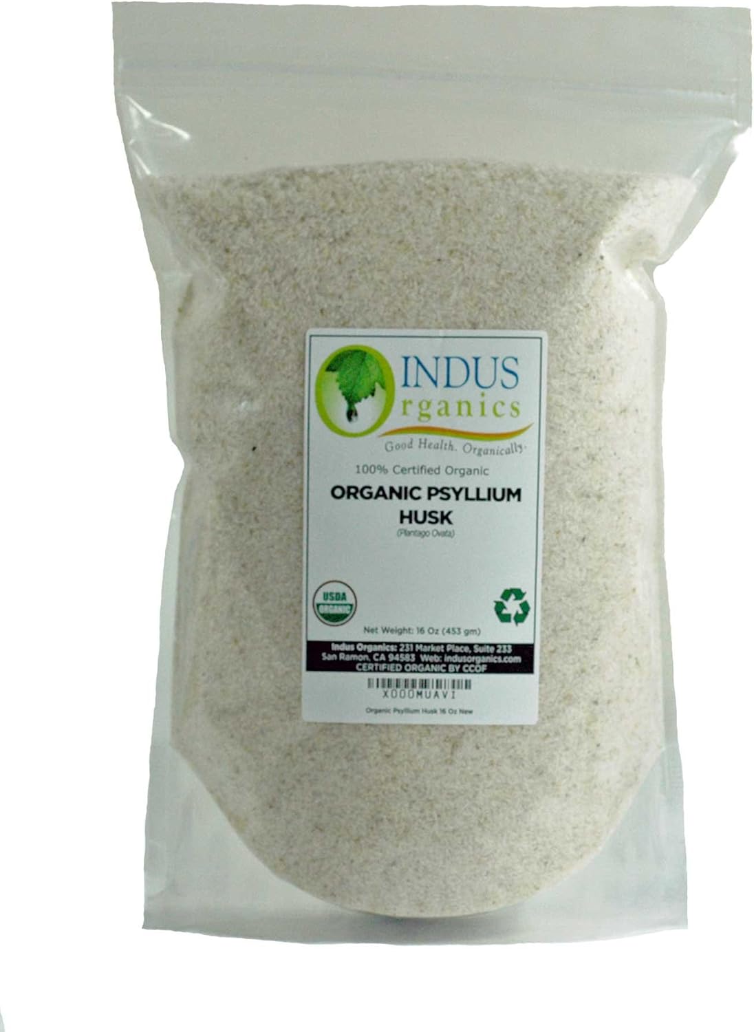 Psyllium Husk Indus Organics, Alta Pureza, 1 Lb, LOTE #2023065750