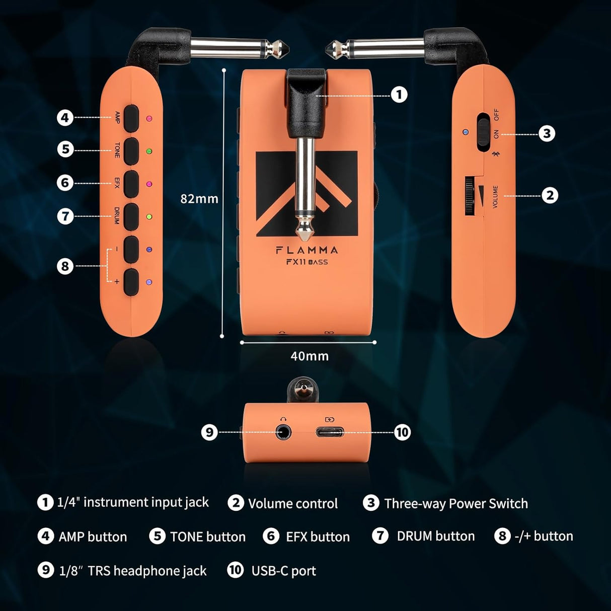 Amplificador de Auriculares Portátil con Efectos y Bluetooth