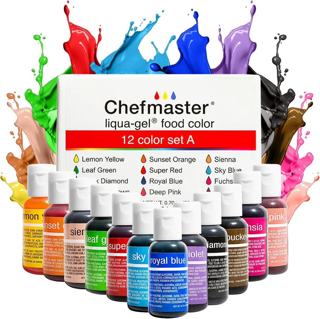 Colorante Alimentario Liqua-Gel Chefmaster - 12 Colores Fade-Resistant
