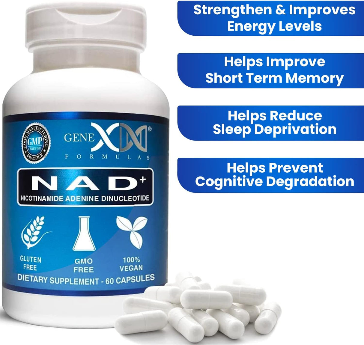 Suplementos NAD+ 250 mg porción 60 cápsulas de nicotinamida