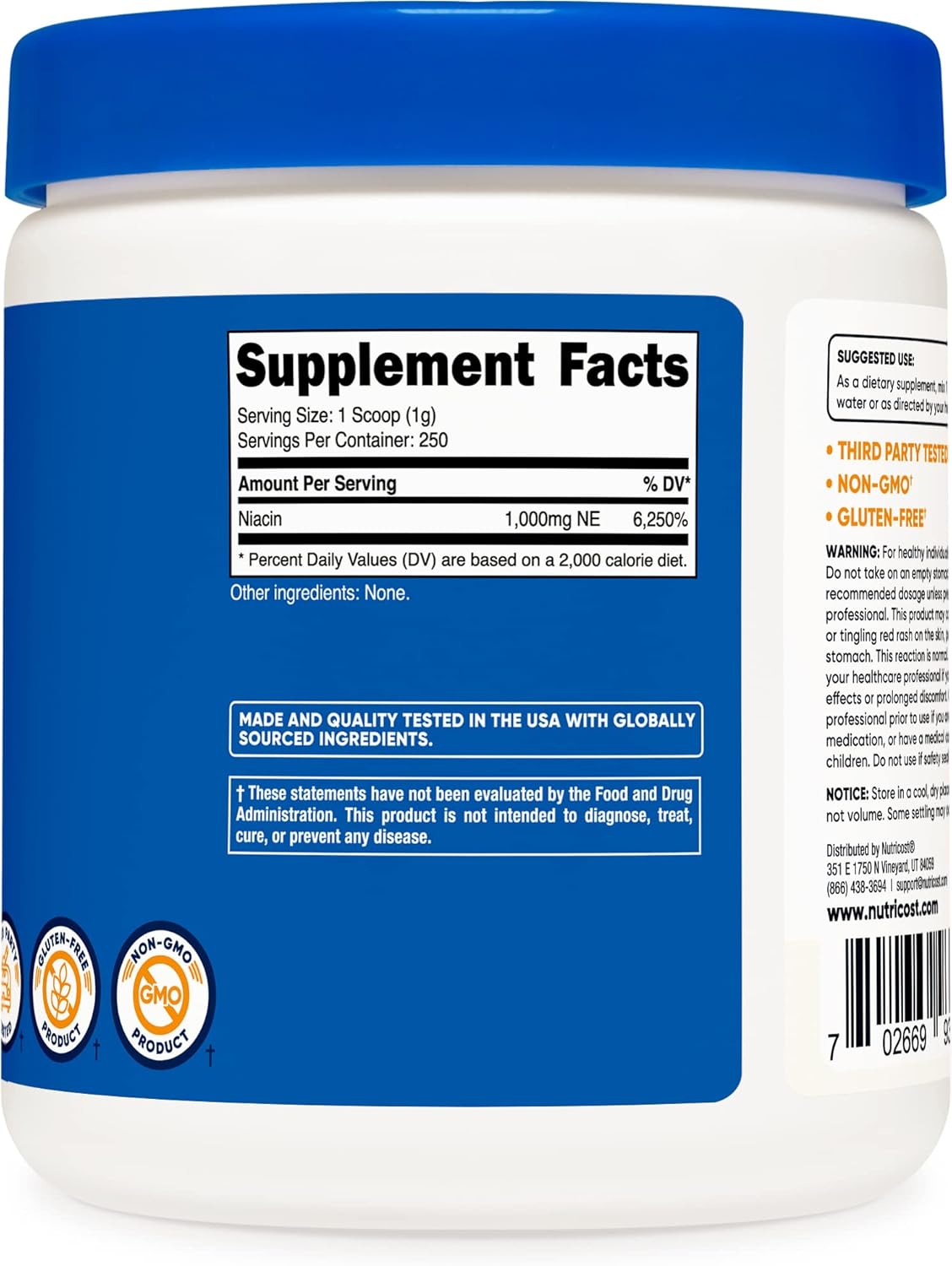 Suplemento Niacina Vitamina B3 Polvo 8.82oz  Vitamina B3