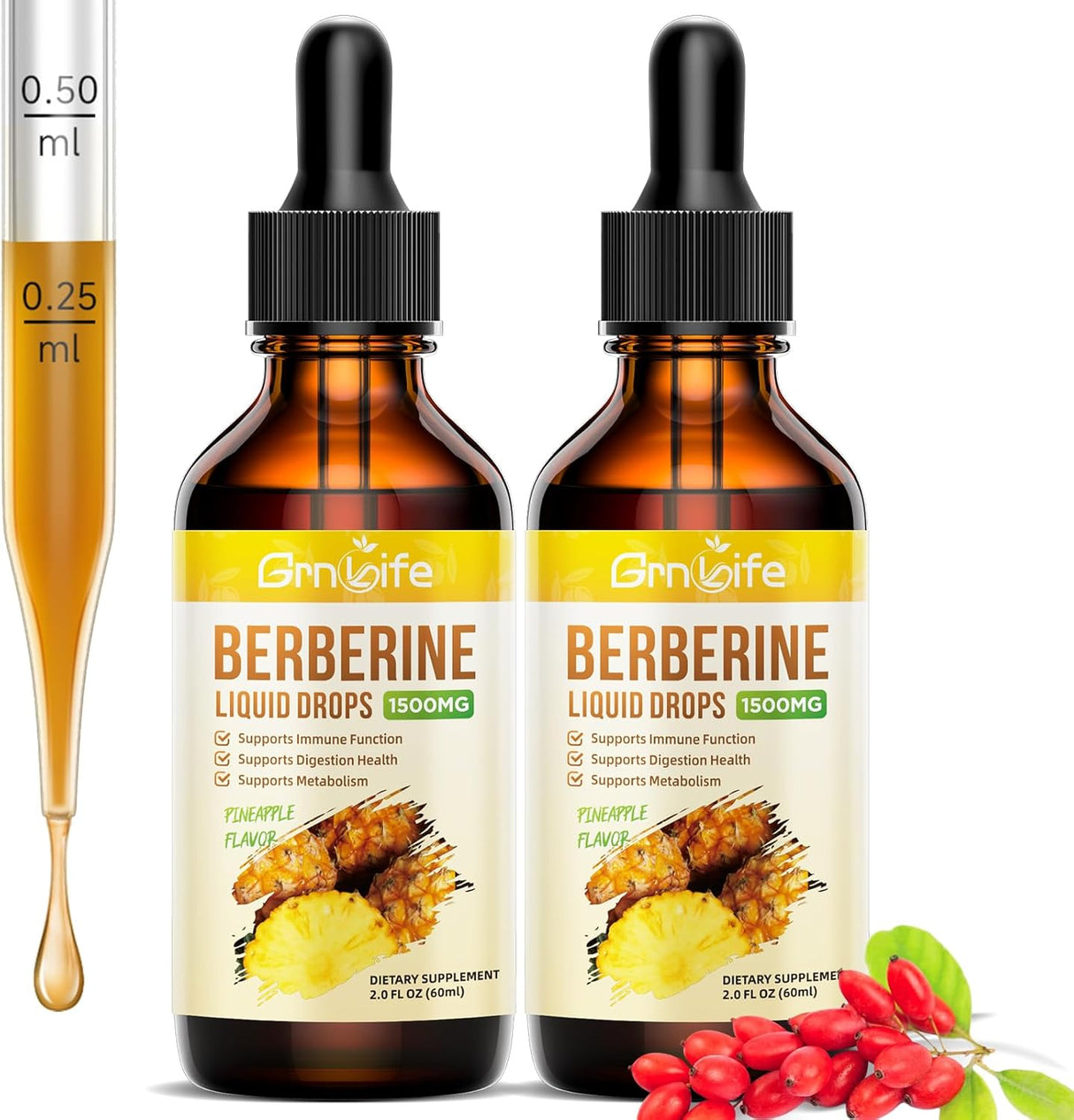 Suplemento de Berberina Orgánica 1500mg con Canela, Melón, 2oz